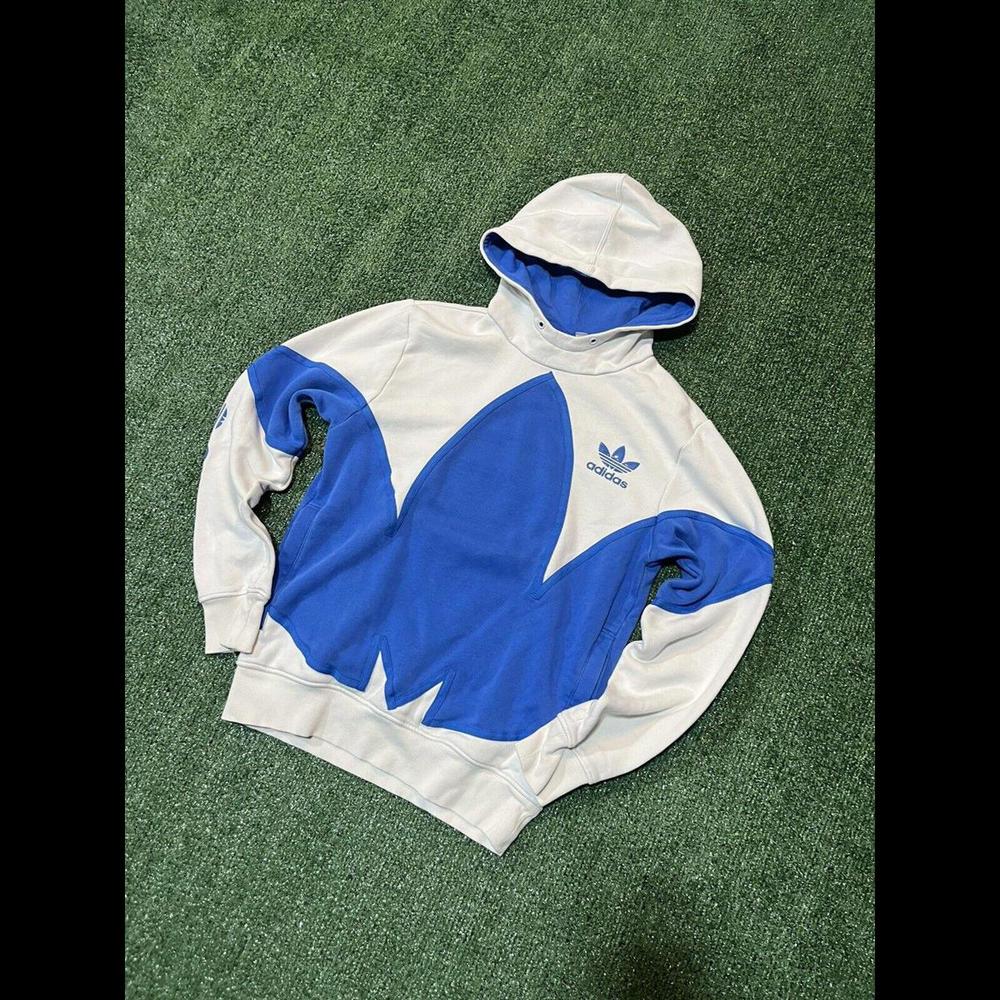 Adidas Embroidered Logo Hoodie White and Blue Size Small